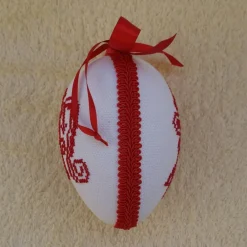 Clearance Kreuzstich Osterei Handarbeit gestickt  religiöses Motiv   12cm, rot weiß, Ostereier