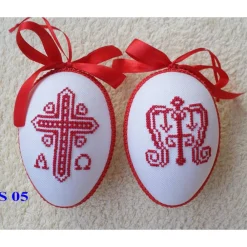 Clearance Kreuzstich Osterei Handarbeit gestickt  religiöses Motiv   12cm, rot weiß, Ostereier