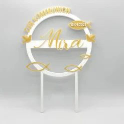 Online Kuchen Topper zur Kommunion - personalisiert mit Farbe, Name & Datum Tortendekoration