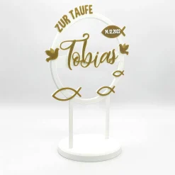 Outlet Kuchen Topper zur Taufe - personalisiert mit Farbe, Name & Datum Tortendekoration