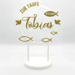 Outlet Kuchen Topper zur Taufe - personalisiert mit Farbe, Name & Datum Tortendekoration