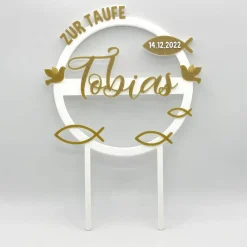 Outlet Kuchen Topper zur Taufe - personalisiert mit Farbe, Name & Datum Tortendekoration