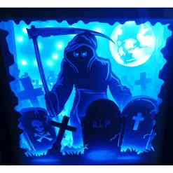 Online Lampe mit 3D Bild Halloween inkl. Farbwechsel Shadowbox. Deko Halloween