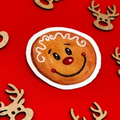 Sticker & Aufkleber|Sabrina Wohlfeil Artist Lebkuchengesicht Vinylsticker – weißer Weihnachtsaufkleber | handgemachte Aquarellkunst