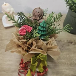 Lebkuchenmann Kerzenblumenstrauß Rapswachs | Tannenbaum & Rose Bouquet | Vegane Weihnachtsdeko | Festliches Unikat Gesch Kerzen & Beleuchtung