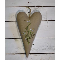 Best Leinen Herz, beige, Stickerei Wiesenkräuter Sommer