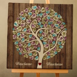 Hot Leinwand Gästebuch Hochzeit personalisiert 50x50 cm – Fingerabdruck Baum – Unvergessliche Hochzeitsidee & Geschenk Hochzeitsgästebuch