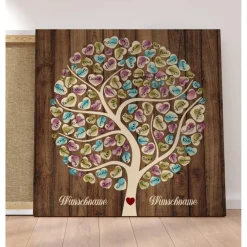 Hot Leinwand Gästebuch Hochzeit personalisiert 50x50 cm – Fingerabdruck Baum – Unvergessliche Hochzeitsidee & Geschenk Hochzeitsgästebuch