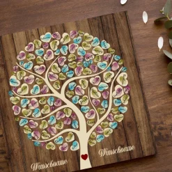 Hot Leinwand Gästebuch Hochzeit personalisiert 50x50 cm – Fingerabdruck Baum – Unvergessliche Hochzeitsidee & Geschenk Hochzeitsgästebuch