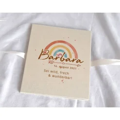 Clearance Leporello Baby Fotoalbum echtes Leinen personalisierbar Design Pfeil Fotoalbum & Gästebuch