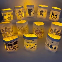 Discount Lichtbeutel mit Winter-Motiven, verschiedene Designs, Tischdekoration, Dekoration, Lichtsack, Winterzeit, Mandala Kerzen & Beleuchtung