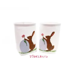 Outlet Lichtbeutel...Vasenhusse... kleiner Osterhase... weiß...hellblau Ostertischdeko