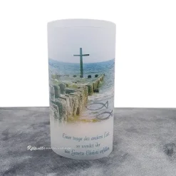 Lichthülle Konfirmation, Kommunion oder Firmung - Kreuz im Meer - mit individuellem Spruch Dekoration