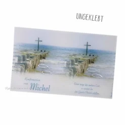 Lichthülle Konfirmation, Kommunion oder Firmung - Kreuz im Meer - mit individuellem Spruch Dekoration