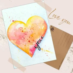 Outlet Love you Postkarte – Aquarell Herz auf Kraftpapier | Valentinstag, Muttertag, Hochzeitstag, Jahrestag Valentinstagskarten