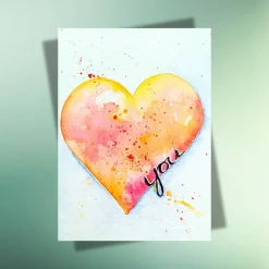Outlet Love you Postkarte – Aquarell Herz auf Kraftpapier | Valentinstag, Muttertag, Hochzeitstag, Jahrestag Valentinstagskarten