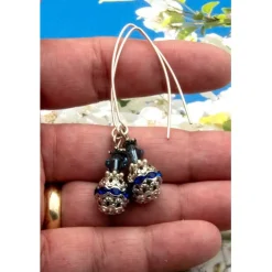 New Lässige verspielte Ohrhänger aus Metall & Silberfarben in Blau – Geschenkidee für Frauen Brautschmuck