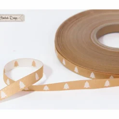 Deko- & Webbänder|Händisch-Design 1m (1EUR/m) Webband Tannenbaum gold/weiß 9mm