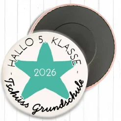 Discount Magnet Tschüss Grundschule 2026 – Hallo 5. Klasse | Stern-Design | 38mm & 59mm | Geschenk Schulwechsel Kinder Einschulung