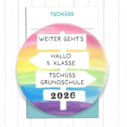 Online Magnet „Tschüss Grundschule 2026“ | Regenbogen Design | 38mm & 59mm | Geschenk Schulwechsel Kinder Einschulung