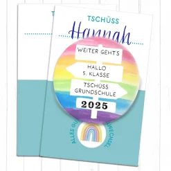 Online Magnet „Tschüss Grundschule 2026“ | Regenbogen Design | 38mm & 59mm | Geschenk Schulwechsel Kinder Einschulung
