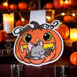 Discount Magnetisches Lesezeichen „Baby-Fledermaus im Kürbis“ – Halloween Lesezeichen Monster & Gespenster