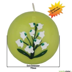 Hot maigrüne Künstlerkerze Maiglöckchen in Kugelform Osterkerzen