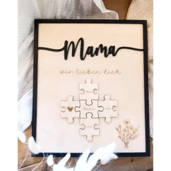 Outlet Mama wir lieben dich personalisiertes Holzbild mit Puzzle. Ideal zum Muttertag, Valentinstag, Geschenk Dekoration