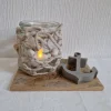 Tischdekoration|Mareenkäfer handmade Maritimes Windlicht aus Makramee und Muscheln mit einem Anker aus Beton