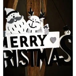 Sale Merry Christmas Schild Unikat – Handgefertigt aus Keramik, 26,50 x 14 cm, weiss-schwarz-silber Weihnachtsdeko