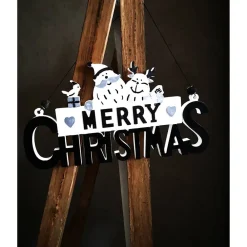 Sale Merry Christmas Schild Unikat – Handgefertigt aus Keramik, 26,50 x 14 cm, weiss-schwarz-silber Weihnachtsdeko