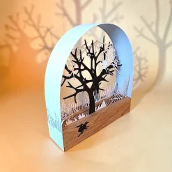 Deko Halloween|pollimarket Mini Schwibbogen Herbst Halloween – Handgemachte Herbstdeko mit Spinne aus Eiche und Aquarellpapier