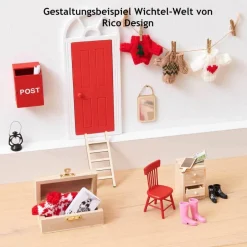 Wichtelzauber|AmOlenDiek Miniatur Strickpullover rot mit grüner Tanne