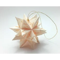 Hot Mini-Bascetta-Stern, ca. 6 cm, Creme/Gold mit Aufhängeband, Weihnachtsstern, Origami Faltstern Baumschmuck
