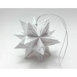 Outlet Mini-Bascetta-Stern, ca. 6 cm, Weiß/Silber mit Aufhängeband, Weihnachtsstern, Origami Faltstern Baumschmuck