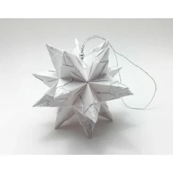 Clearance Mini-Bascetta-Stern, ca. 6 cm, Weiß/Silber mit Glitzer und Aufhängeband, Weihnachtsstern, Origami Faltstern Baumschmuck