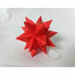 Weihnachtsdeko|Die Bunte Pforte Mini-Bascetta-Stern, ca. 6 cm, Rot, mit Aufhängeband, Baumschmuck, Fensterschmuck, Weihnachtsstern, Origami Faltstern