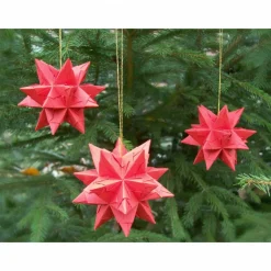 Weihnachtsdeko|Die Bunte Pforte Mini-Bascetta-Stern, ca. 6 cm, Rot, mit Aufhängeband, Baumschmuck, Fensterschmuck, Weihnachtsstern, Origami Faltstern