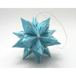 Baumschmuck|Die Bunte Pforte Mini-Bascetta-Stern im Eiskönigin-Stil, ca. 6 cm, Hellblau/Silber mit Glitzer und Aufhängeband