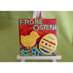 Clearance Minibild Collage  FROHE OSTERN  Küken und Osterei auf einem Minikeilrahmen Geschenk zu Ostern Osterdeko Osterdeko