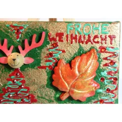 Online Minibild FROHE WEIHNACHT, kleine Collage Weihnachtsdeko mit Rentierkopf aus Holz, nette Tischdeko oder Gastgeschenk Weihnachtsgeschenke
