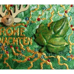 Weihnachtsdeko|Susanne Hiebl...die etwas andere Art! Minibild FROHE WEIHNACHTEN Minibild, kleine Weihnachtsdeko mit Rentierkopf aus Holz Blatt aus Styropor
