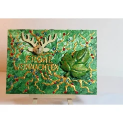 Weihnachtsdeko|Susanne Hiebl...die etwas andere Art! Minibild FROHE WEIHNACHTEN Minibild, kleine Weihnachtsdeko mit Rentierkopf aus Holz Blatt aus Styropor