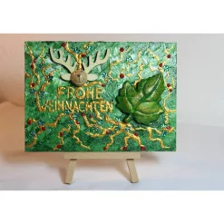 Weihnachtsdeko|Susanne Hiebl...die etwas andere Art! Minibild FROHE WEIHNACHTEN Minibild, kleine Weihnachtsdeko mit Rentierkopf aus Holz Blatt aus Styropor