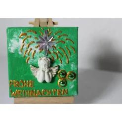Weihnachtsdeko|Susanne Hiebl...die etwas andere Art! Minibild FROHE WEIHNACHTEN, Collage mit Engelsfigur aus Polyresin, nette Tischdeko oder Geschenk zur Weihnachtseinladung