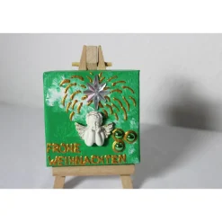 Weihnachtsdeko|Susanne Hiebl...die etwas andere Art! Minibild FROHE WEIHNACHTEN, Collage mit Engelsfigur aus Polyresin, nette Tischdeko oder Geschenk zur Weihnachtseinladung