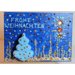 Weihnachtsgeschenke|Susanne Hiebl...die etwas andere Art! Minibild FROHE WEIHNACHTEN, kleine Collage Weihnachtsdeko mit Bäumchen aus Styropor, nette Tischdeko oder Gastgeschenk