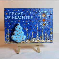 Weihnachtsgeschenke|Susanne Hiebl...die etwas andere Art! Minibild FROHE WEIHNACHTEN, kleine Collage Weihnachtsdeko mit Bäumchen aus Styropor, nette Tischdeko oder Gastgeschenk