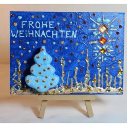 Weihnachtsgeschenke|Susanne Hiebl...die etwas andere Art! Minibild FROHE WEIHNACHTEN, kleine Collage Weihnachtsdeko mit Bäumchen aus Styropor, nette Tischdeko oder Gastgeschenk