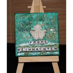 Minibild FROHE WEIHNACHTEN, kleine Collage Weihnachtsdeko mit Engel aus Polyresin, nette Tischdeko oder Gastgeschenk Weihnachtsgeschenke
